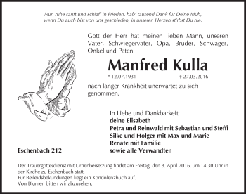 Traueranzeige von Manfred Kulla von Hersbrucker Zeitung