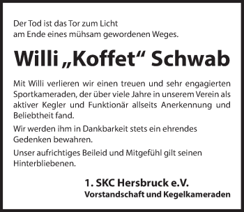 Traueranzeige von Willi Schwab von Hersbrucker Zeitung