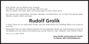 Traueranzeige von Rudolf Grolik von Der Bote