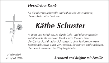 Traueranzeige von Käthe Schuster von Pegnitz-Zeitung