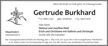 Traueranzeige von Gertrude Burkhard von Pegnitz-Zeitung