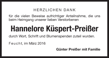Traueranzeige von Hannelore Küspert-Preißer von Der Bote