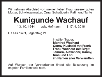 Traueranzeige von Kunigunde Wachauf von Der Bote