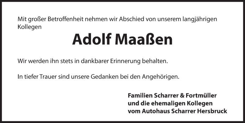  Traueranzeige für Adolf Maaßen vom 14.04.2016 aus Hersbrucker Zeitung