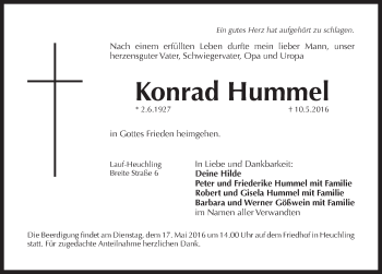 Traueranzeige von Konrad Hummel von Pegnitz-Zeitung