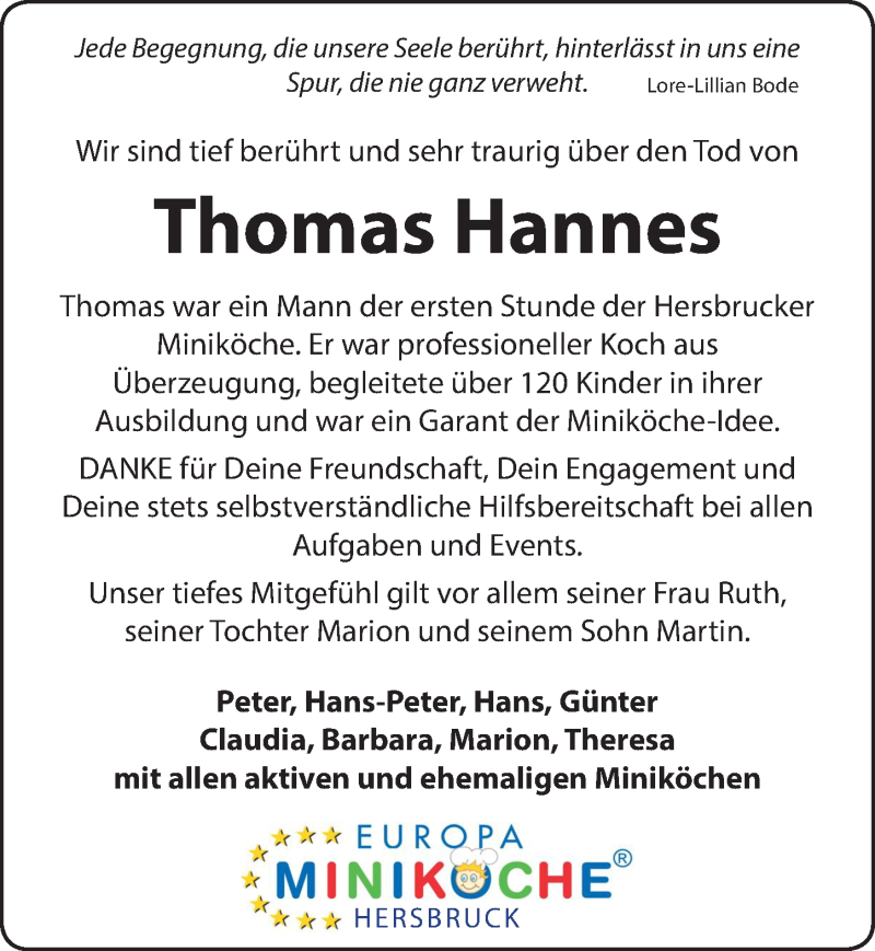  Traueranzeige für Thomas Hannes vom 12.05.2016 aus Hersbrucker Zeitung