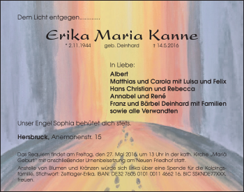 Traueranzeige von Erika Maria Kanne von Hersbrucker Zeitung