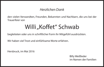 Traueranzeige von Willi Schwab von Hersbrucker Zeitung