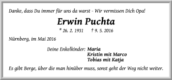 Traueranzeige von Erwin Puchta von Pegnitz-Zeitung