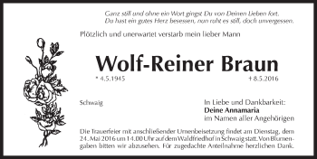 Traueranzeige von Wolf-Reiner Braun von Pegnitz-Zeitung