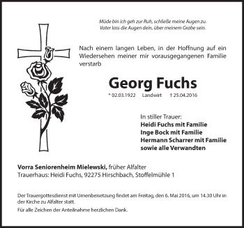 Traueranzeige von Georg Fuchs von Hersbrucker Zeitung