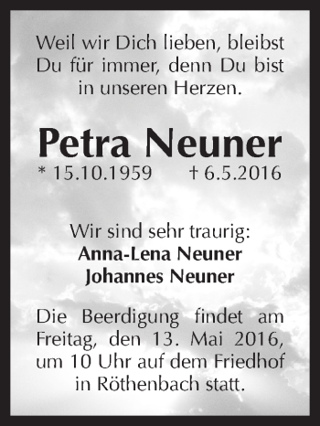 Traueranzeige von Petra Neuner von Pegnitz-Zeitung