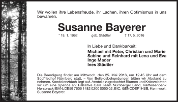 Traueranzeige von Susanne Bayerer von Pegnitz-Zeitung