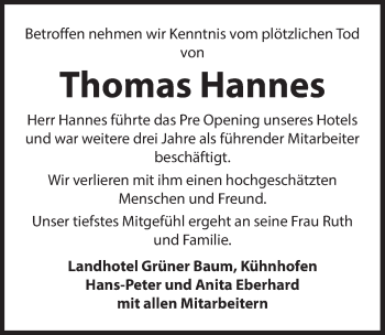 Traueranzeige von Thomas Hannes von Hersbrucker Zeitung