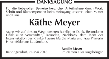 Traueranzeige von Käthe Meyer von Pegnitz-Zeitung
