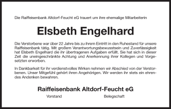 Traueranzeige von Elsbeth Engelhard von Der Bote