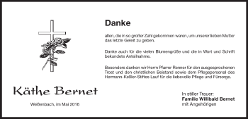 Traueranzeige von Käthe Bernet von Pegnitz-Zeitung