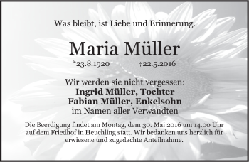 Traueranzeige von Maria Müller von Pegnitz-Zeitung