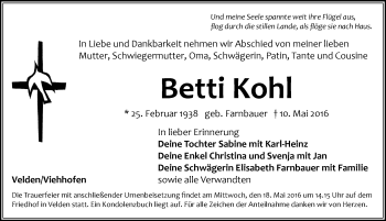 Traueranzeige von Betti Kohl von Hersbrucker Zeitung