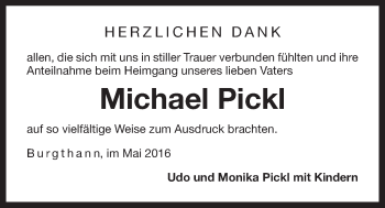 Traueranzeige von Michael Pickl von Der Bote