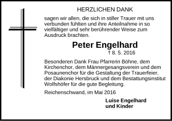 Traueranzeige von Peter Engelhard von Hersbrucker Zeitung