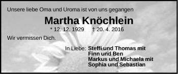 Traueranzeige von Martha Knöchlein von Der Bote