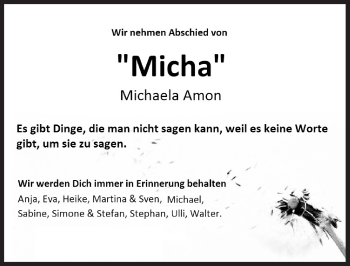 Traueranzeige von Michaela Amon von Hersbrucker Zeitung