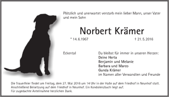 Traueranzeige von Norbert Krämer von Pegnitz-Zeitung