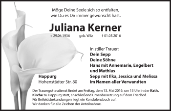 Traueranzeige von Juliana Kerner von Hersbrucker Zeitung