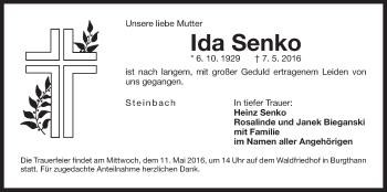 Traueranzeige von Ida Senko von Der Bote