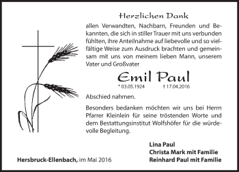 Traueranzeige von Emil Paul von Hersbrucker Zeitung