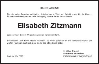Traueranzeige von Elisabeth Zitzmann von Pegnitz-Zeitung