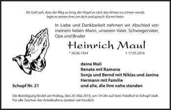 Traueranzeige von Heinrich Maul von Hersbrucker Zeitung