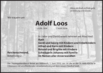 Traueranzeige von Adolf Loos von Hersbrucker Zeitung