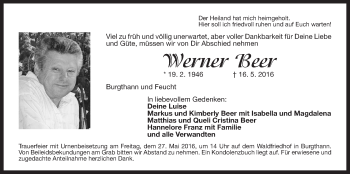 Traueranzeige von Werner Beer von Der Bote