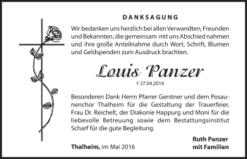 Traueranzeige von Louis Panzer von Hersbrucker Zeitung