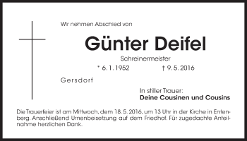 Traueranzeige von Günter Deifel von Der Bote