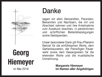 Traueranzeige von Georg Hiemeyer von Der Bote