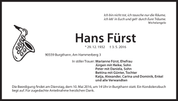 Traueranzeige von Hans Fürst von Der Bote