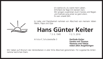 Traueranzeige von Hans Günter Keiter von Der Bote