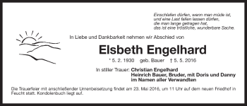 Traueranzeige von Elsbeth Engelhard von Der Bote