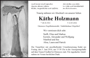 Traueranzeige von Käthe Holzmann von Pegnitz-Zeitung