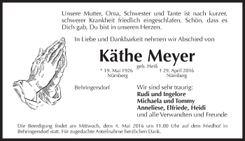Traueranzeige von Käthe Meyer von Pegnitz-Zeitung