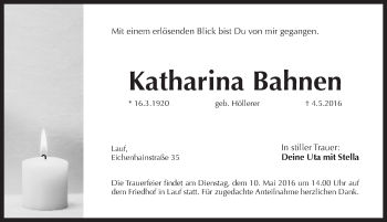 Traueranzeige von Katharina Bahnen von Pegnitz-Zeitung