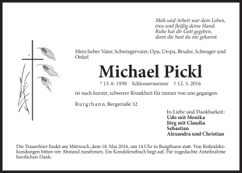 Traueranzeige von Michael Pickl von Der Bote