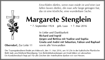 Traueranzeige von Margarete Stenglein von Pegnitz-Zeitung