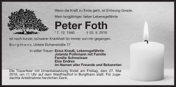 Traueranzeige von Peter Foth von Der Bote