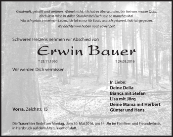 Traueranzeige von Erwin Bauer von Hersbrucker Zeitung