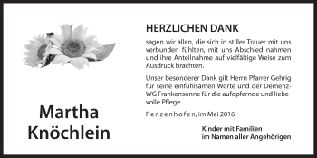 Traueranzeige von Martha Knöchlein von Der Bote