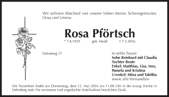 Traueranzeige von Rosa Pförtsch von Pegnitz-Zeitung